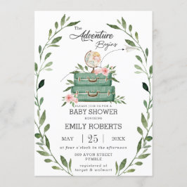 Blumengrün Adventure Baby Shower Travel Einladung