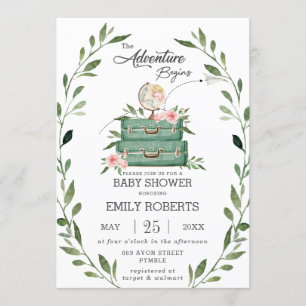 Blumengrün Adventure Baby Shower Travel Einladung