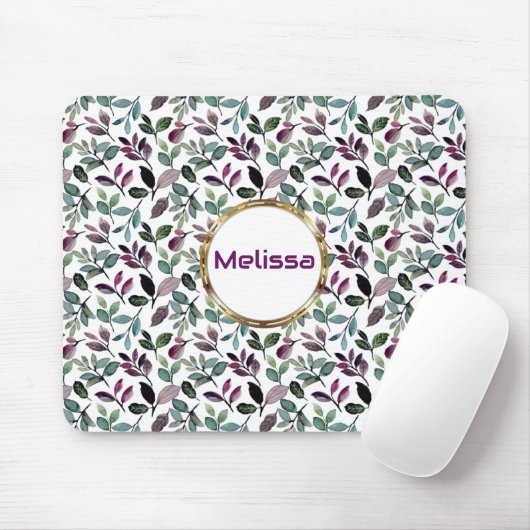 Blumengrün Aquarellfarbe Nahtlose Muster Name Mousepad (Mit Mouse)