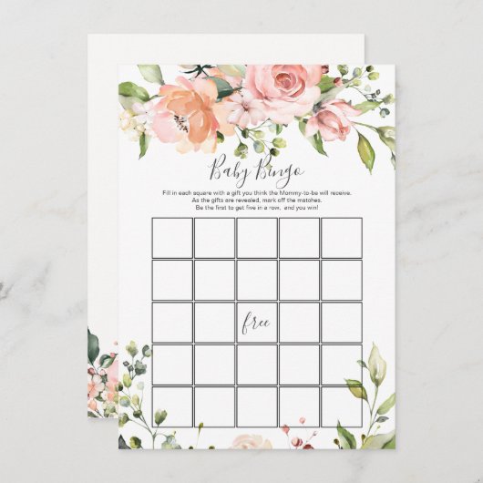 Blumengrün Baby Dusche Bingo Game Einladung (Vorne/Hinten)