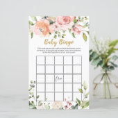 Blumengrün Baby Shower Bingo Game Paper Sheet (Stehend Vorderseite)