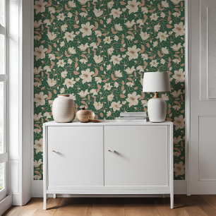 Blumengrün-Beige-Lily-Botanisches Muster Tapete
