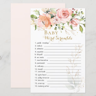 Blumengrün-Blätter Baby Word Scramble Paper Sheet