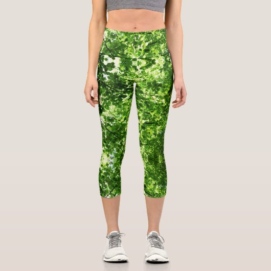 Blumengrün Blätter Capri Leggings (Vorderseite)