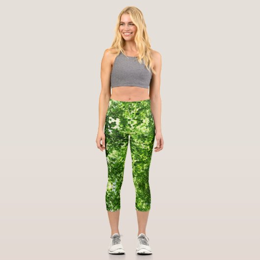 Blumengrün Blätter Capri Leggings (Vorderseite)