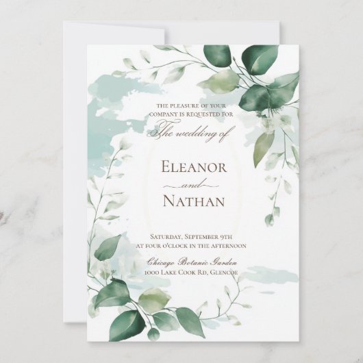 Blumengrün Blätter Hochzeit Einladung (Vorderseite)
