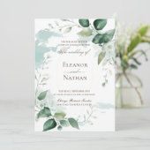 Blumengrün Blätter Hochzeit Einladung (Stehend Vorderseite)