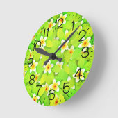 Blumengrün-Blätter Muster Gelbe Blumen Runde Wanduhr (Winkel)