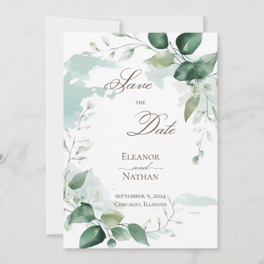 Blumengrün Blätter Sommer Save the Date Einladung (Vorderseite)