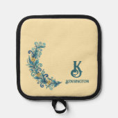 Blumengrün Blau-Gelber Ofen Mitt Topflappen (Vorderseite)