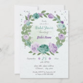 Blumengrün, blau-violett Brautparty Einladung (Vorderseite)