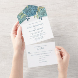 Blumengrün Blaue Hydrangea Blume Foliage All In One Einladung