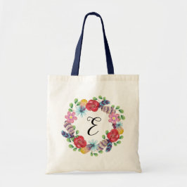 Blumengrün Boho Girly Monogramm Tragetasche