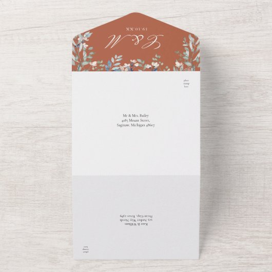 Blumengrün Cascade Terracotta Hochzeit All In One Einladung (Außenbereich)