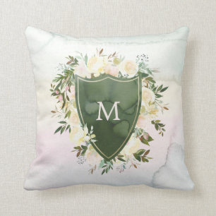 Blumengrün des watercolor-Wappen- mit Monogramm Kissen