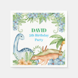 Blumengrün-Dinosaurier-Geburtstagsparty Serviette