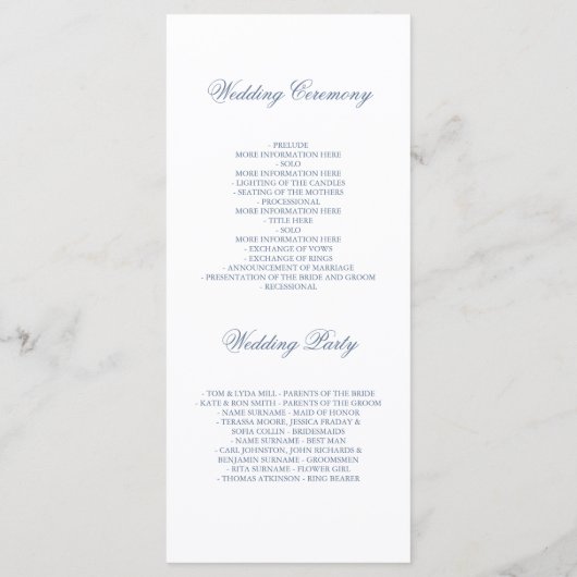 Blumengrün Dusty Blue Garden Hochzeitsprogramme Programm (Rückseite)