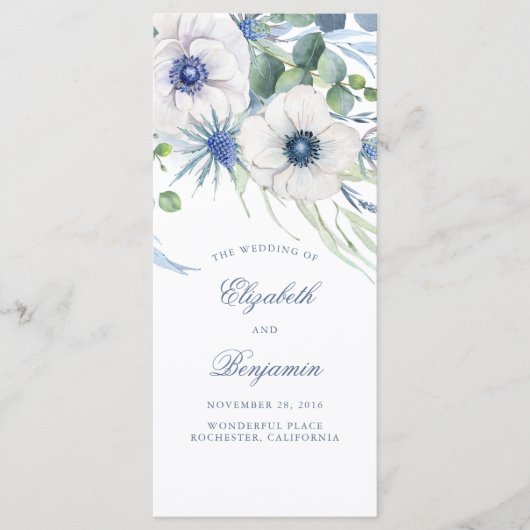 Blumengrün Dusty Blue Garden Hochzeitsprogramme Programm (Vorderseite)