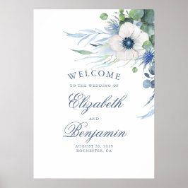 Blumengrün Dusty Blue Wedding Begrüßungszeichen Poster