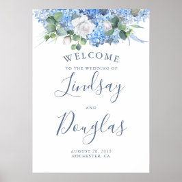 Blumengrün Dusty Blue Wedding Begrüßungszeichen Poster
