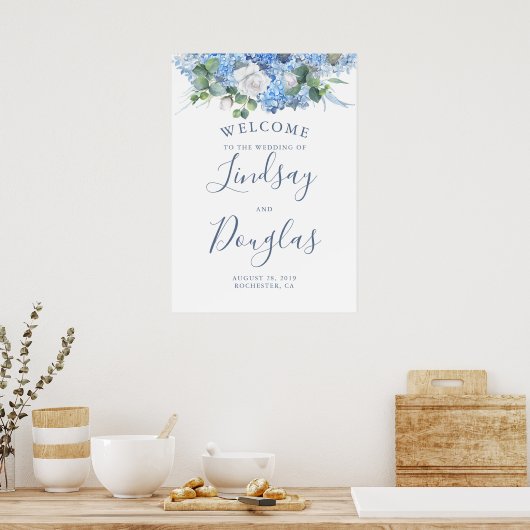 Blumengrün Dusty Blue Wedding Begrüßungszeichen Poster (Küche)