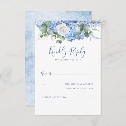 Blumengrün Dusty Blue Wedding RSVP (Vorne/Hinten)