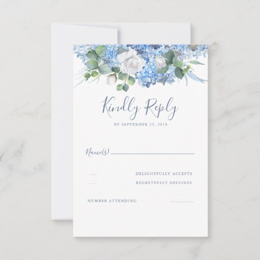 Blumengrün Dusty Blue Wedding RSVP Karte (Vorderseite)