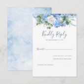 Blumengrün Dusty Blue Wedding RSVP Karte (Vorne/Hinten)