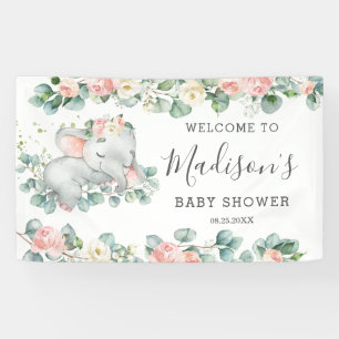 Blumengrün Elefant Babydusche Mädchen Willkommen Banner