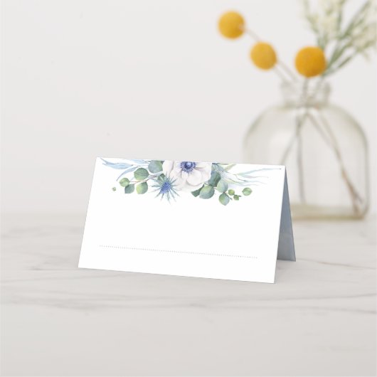 Blumengrün Elegant Dusty Blue Wedding Platzkarte (Rückseite)