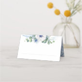 Blumengrün Elegant Dusty Blue Wedding Platzkarte (Vorderseite)