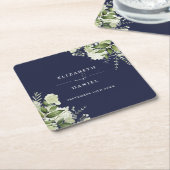 Blumengrün Elegant Navy Blue Wedding Rechteckiger Pappuntersetzer (angewinkelt)