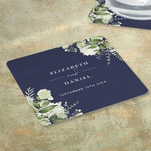 Blumengrün Elegant Navy Blue Wedding Rechteckiger Pappuntersetzer
