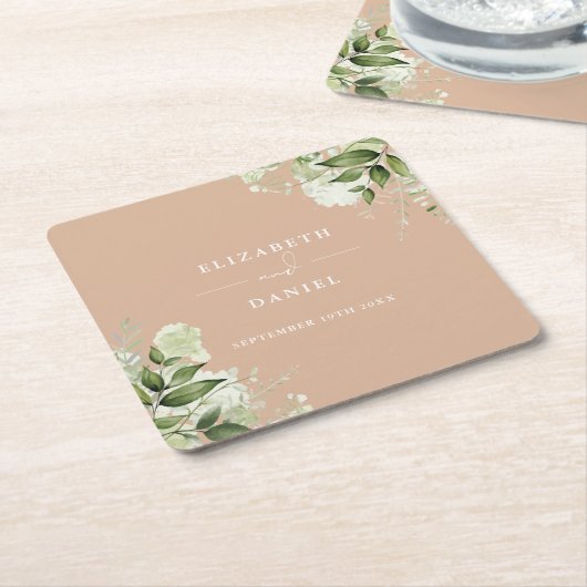 Blumengrün Elegant Tan Wedding Rechteckiger Pappuntersetzer (angewinkelt)