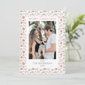 Blumengrün Elegant Zwei Foto Weihnachten (Stehend Vorderseite)