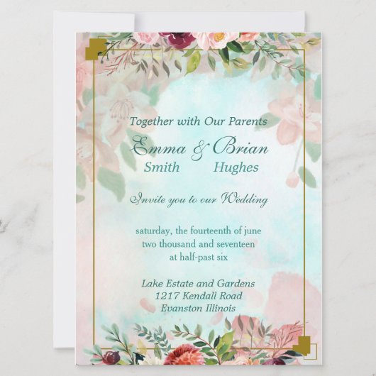 Blumengrün Elegante Einladung (Vorderseite)