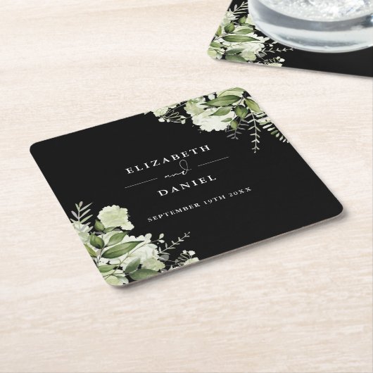 Blumengrün Elegante Schwarz-Weiß-Hochzeit Rechteckiger Pappuntersetzer (angewinkelt)