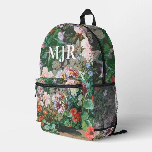 Blumengrün Eleganter Chic Bedruckter Rucksack (Rückseitige Ecke Rechts)