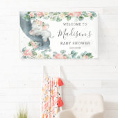 Blumengrün Elephant Baby Shower Girl Willkommen Banner (Insitu)