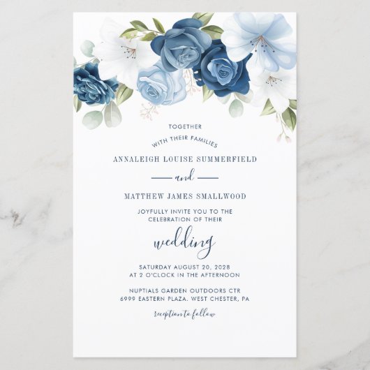Blumengrün Eucalyptus Watercolor Blue Wedding (Vorderseite)