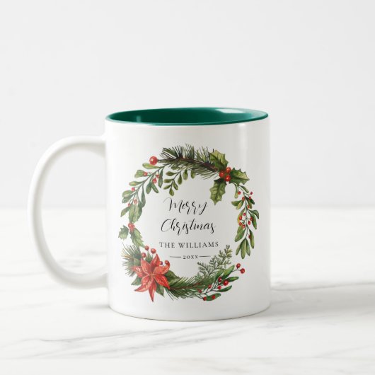 Blumengrün Familie Weihnachten Zweifarbige Tasse (Links)