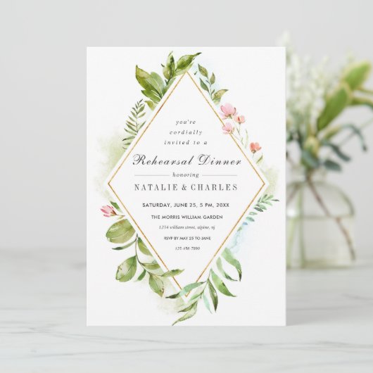 Blumengrün Foliage Probe Abendessen Einladung (Stehend Vorderseite)