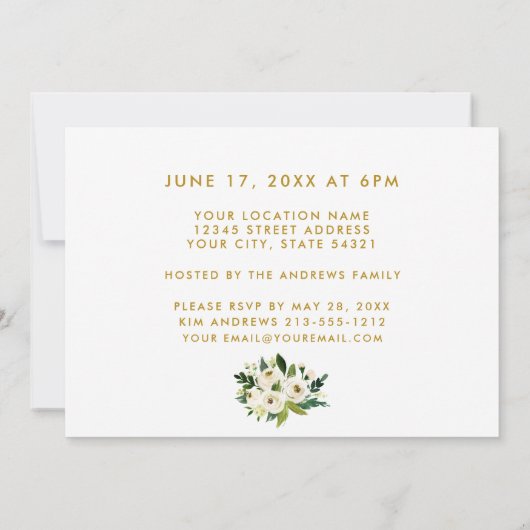 Blumengrün-Foto Gold Graduation Party Einladung (Rückseite)