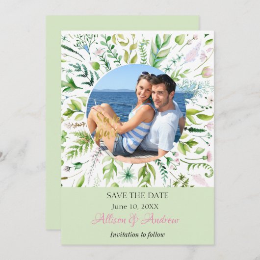 Blumengrün Foto Save the Date (Vorne/Hinten)