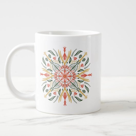 Blumengrün Gelb Orange Bohemische Kunst Jumbo-Tasse (Links)