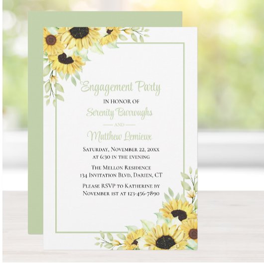 Blumengrün-gelbe Sonnenblumen-Engagement-Partei Einladung