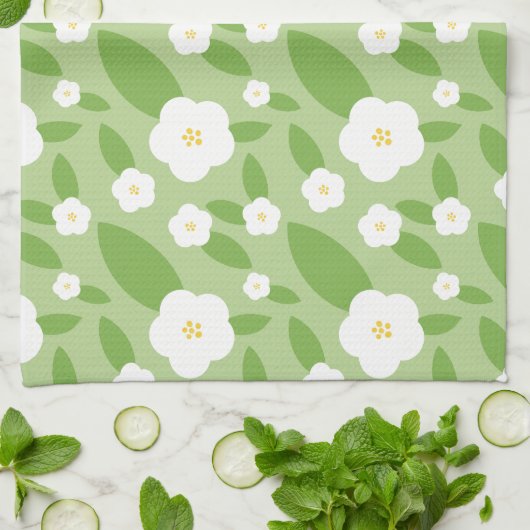 Blumengrün Geschirrtuch (Gefaltet)