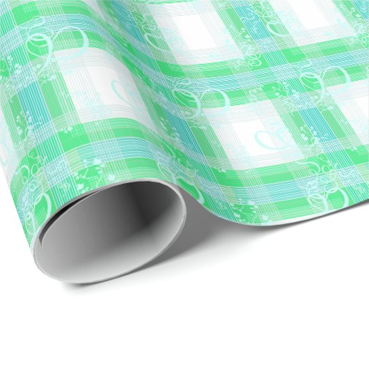 Blumengrün gestreiftes Muster Geschenkpapier (Rolleneckpunkt)