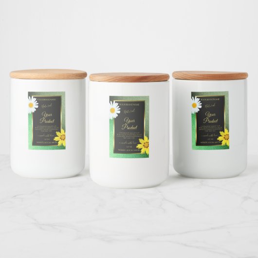 Blumengrün-Glitzer-Schwarz- und Goldmarken Lebensmitteletikett (Flaschen)