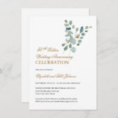 Blumengrün Gold 50. Hochzeitstag Einladung (Vorne/Hinten)